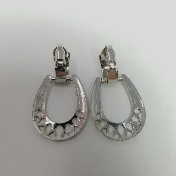 Vintage Silver Tone Door Knocker Style Stud Earrings, Cut Out Design, Estate - Picture 3 of 6